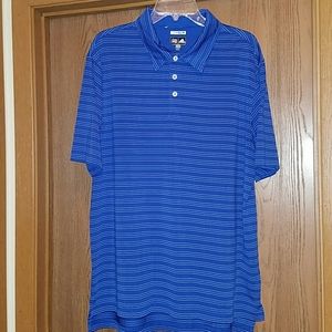 Adidas blue and white striped golf shirt